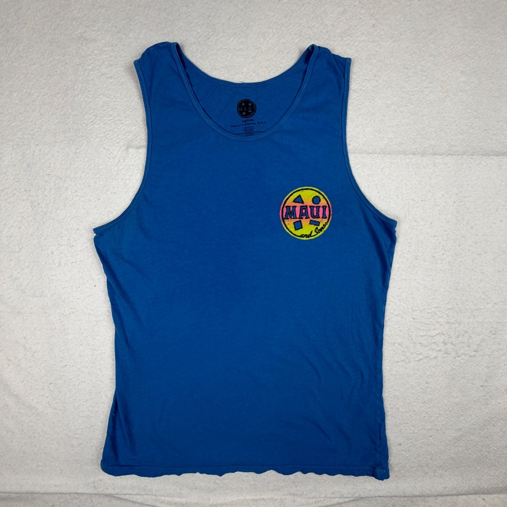Maui and Sons Mens Blue Graphic Logo Tank Top Sleeveless Cotton Shirt Medium